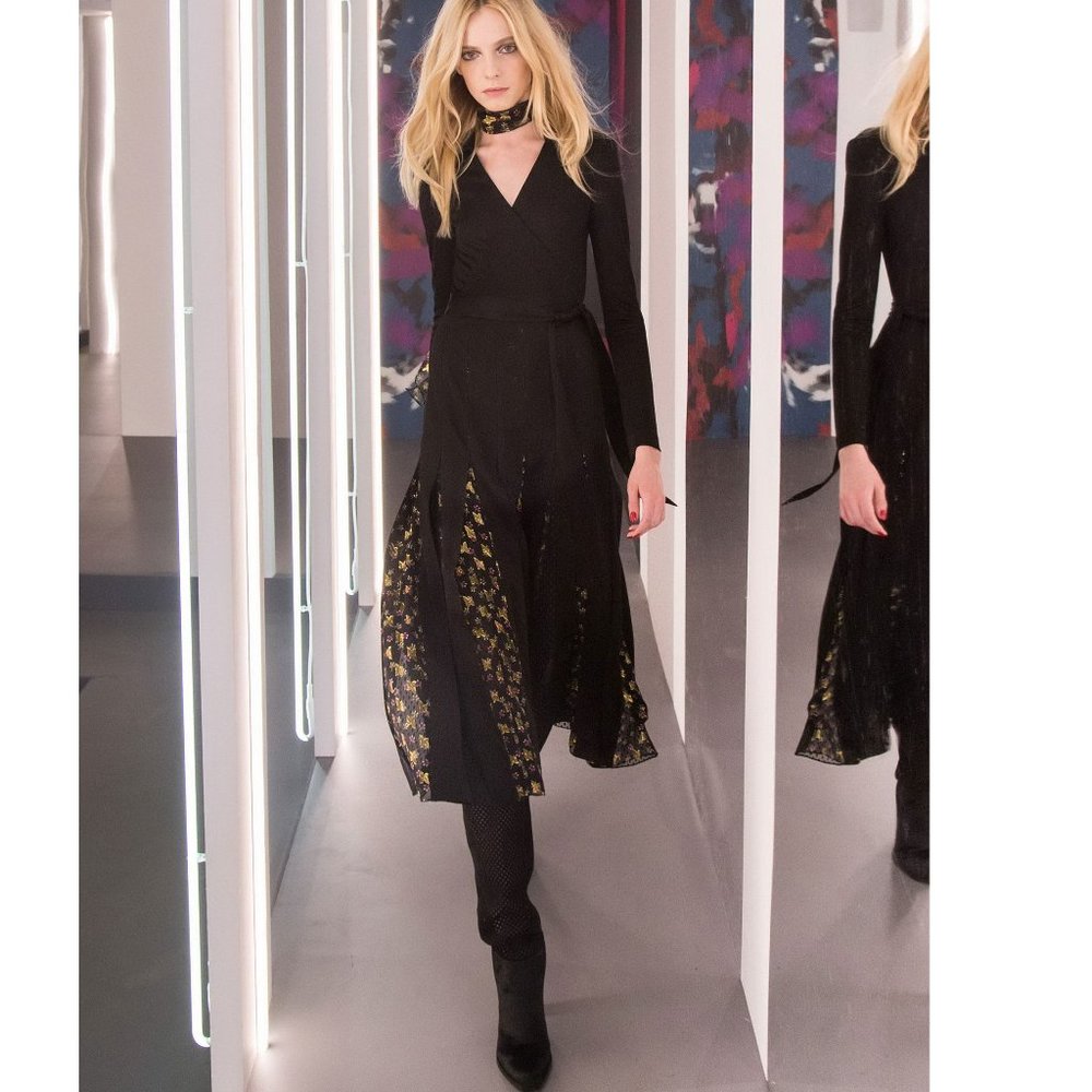 NWT Diane von Furstenberg DVF Stevie Wrap Midi Dress Black Size 4